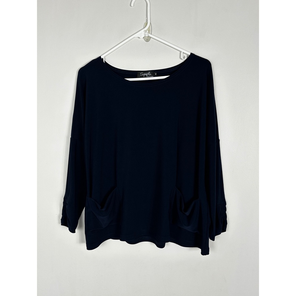 Sympli Canada Blue Boxy Front Pocket Long Sleeve Jersey Top Womens Sz 14 Minimal